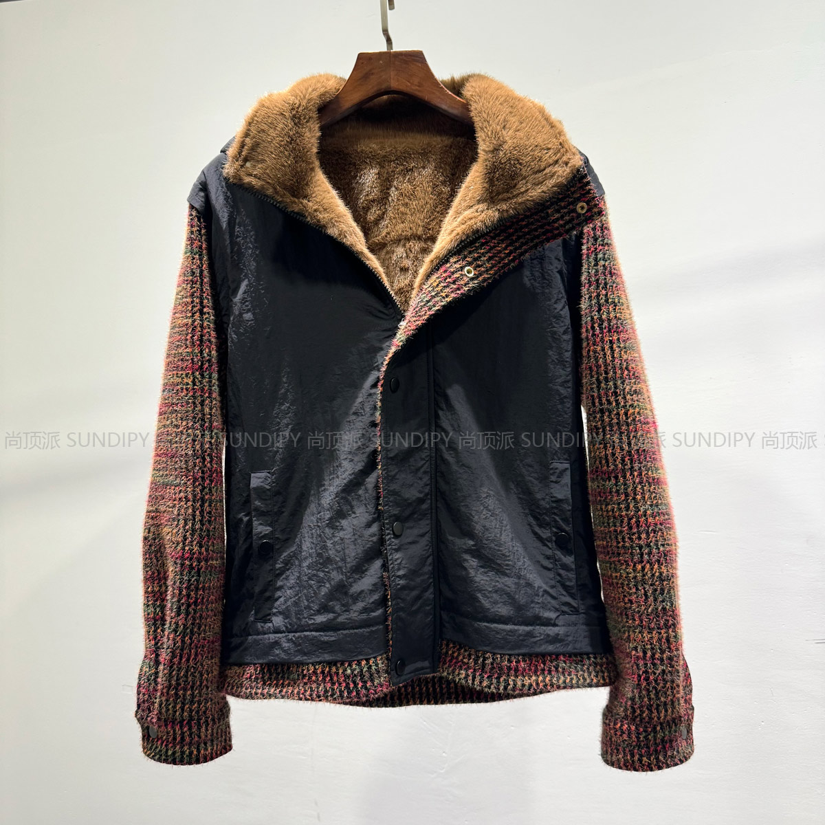 时尚美式休闲复古座山雕连帽加绒夹克潮牌INS男士冬季宽松外套