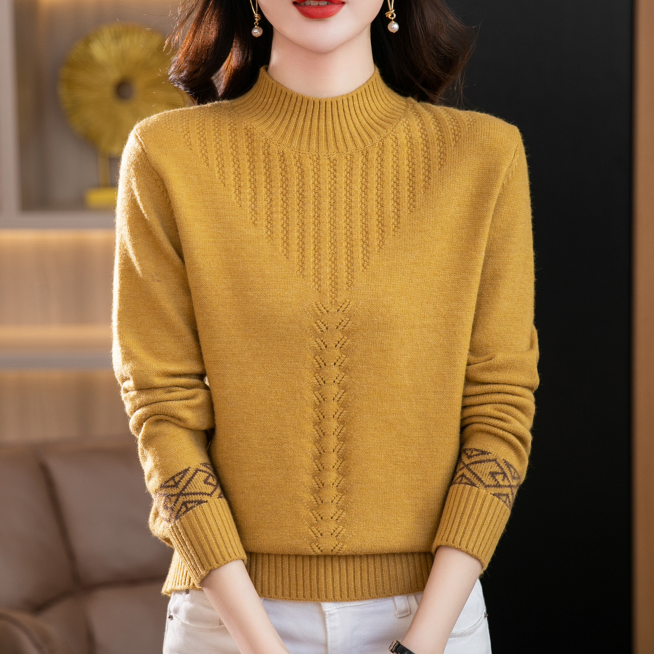 【羊毛衫】2025冬季新款宽松保暖厚针织衫简约内搭时尚半高领打底衫