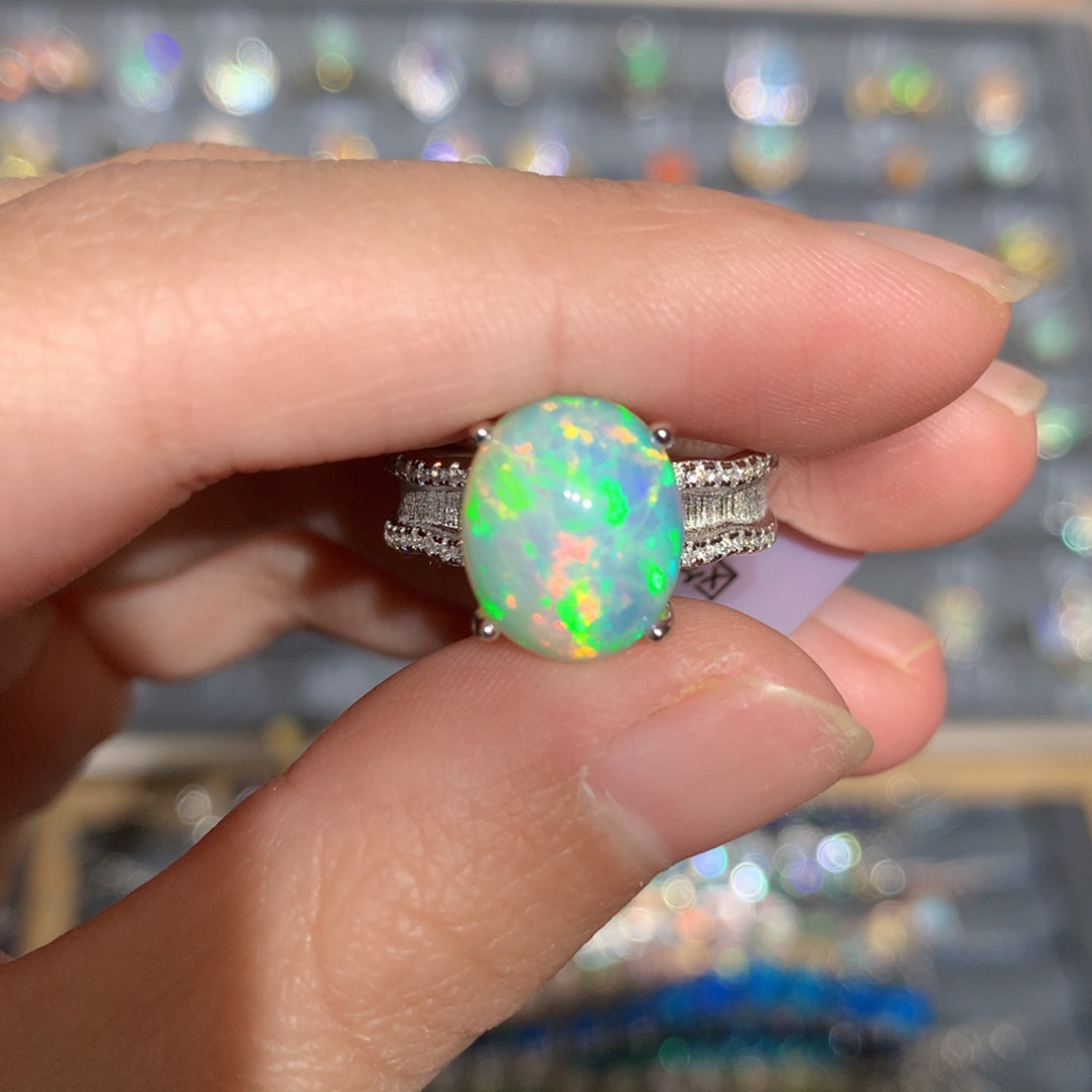 银S925镶嵌欧泊欧泊戒指y