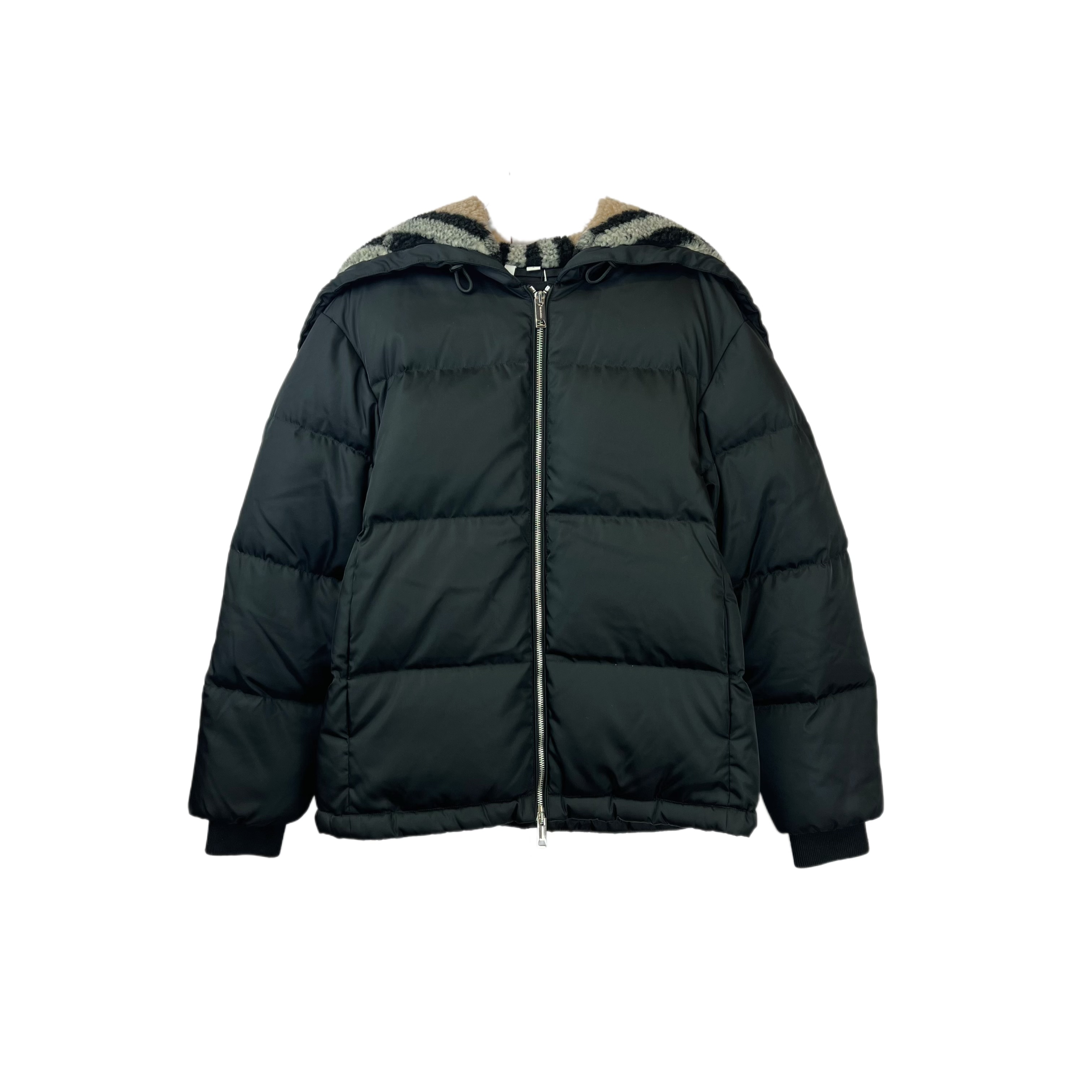 99新 BURBERRY/博柏利 012099  纯色内里格纹连帽羽绒服 S码