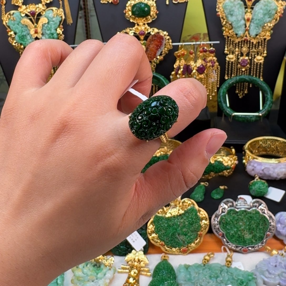 翡翠银S925镀金镶嵌颈饰戒指 炸价