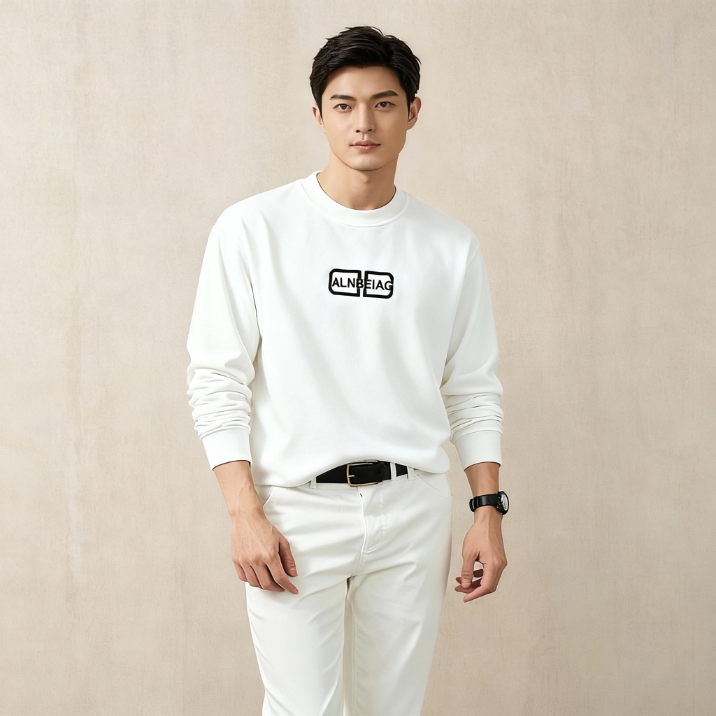 男士加绒加厚奥粒绒休闲刺绣圆领潮流百搭秋冬季卫衣