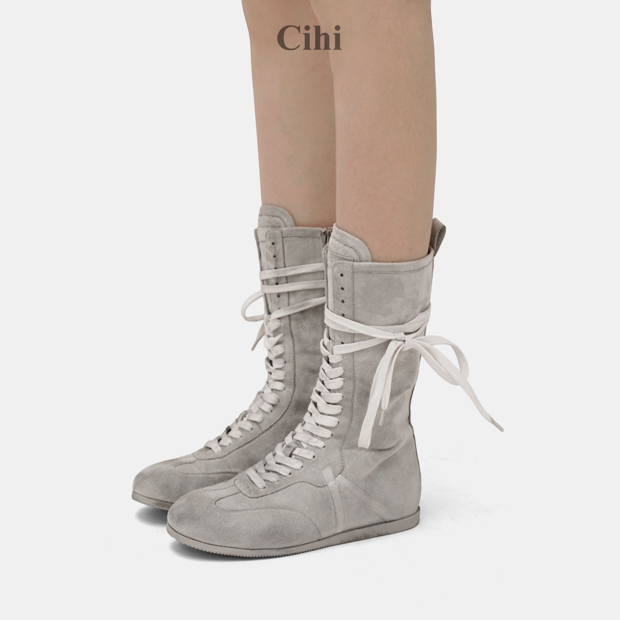 Cihi'Yolo' 做旧复古 内增高绑带帆布马丁拳击靴