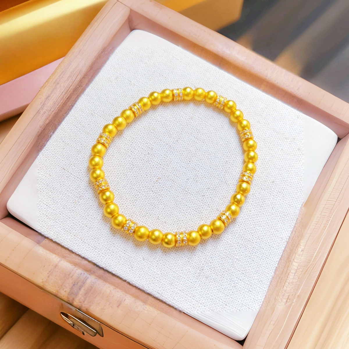 铜合金手链 HEMEI/赫美轻奢 古法点钻转运珠5MM手链