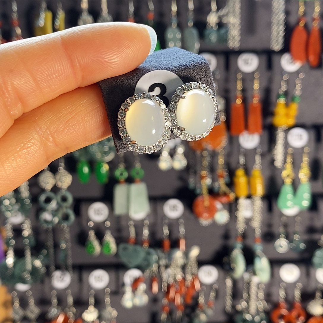 银S925镶嵌翡翠耳饰3