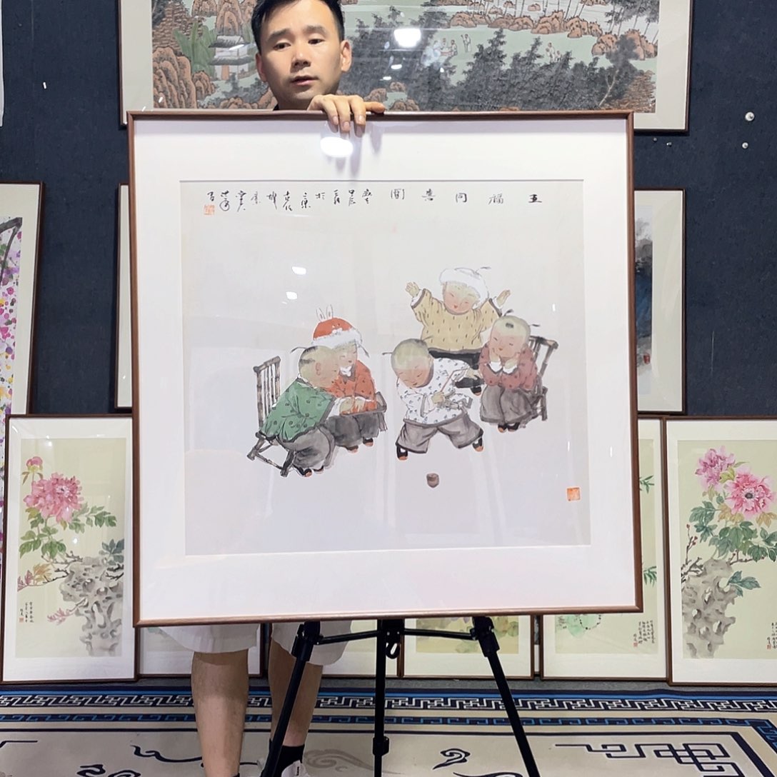 国画手绘画作品带框