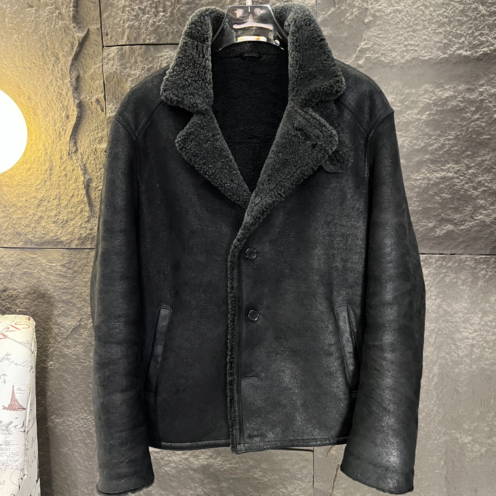 醇植浆染66001成衣轻水洗微复古轻时尚男装轻机车西服领皮毛一体