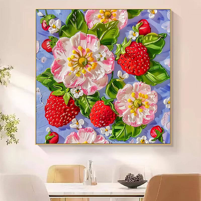 油画棒草莓花朵2025新款十字绣大格满绣42色60*60cm【裸包无针】