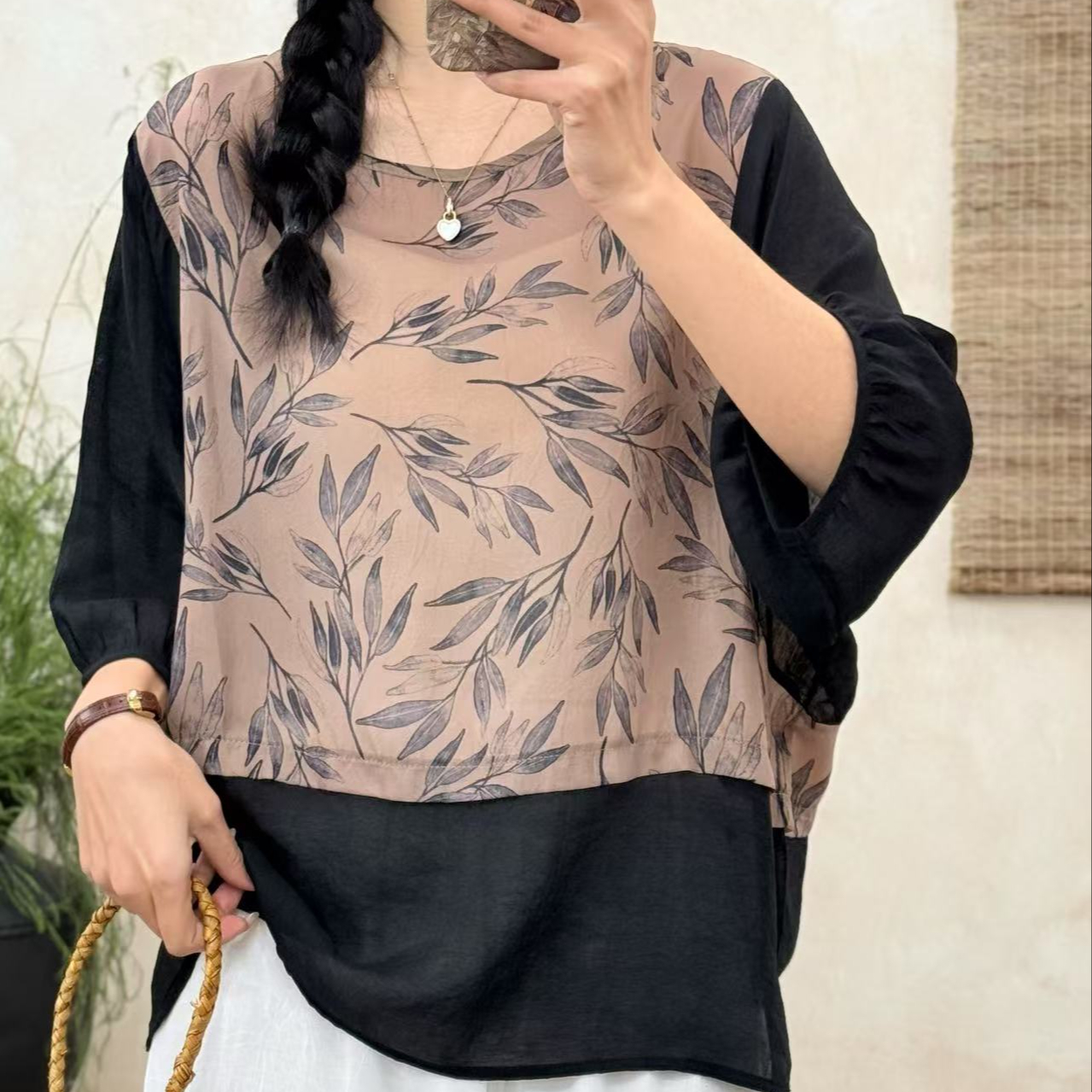 8499新款夏季优雅减龄花卉宽松短袖T恤