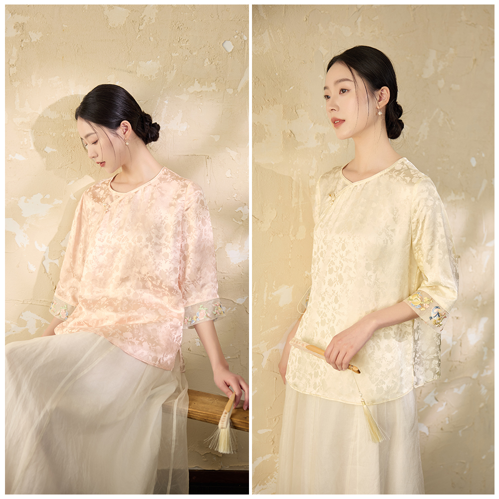 【梨花庄】25春夏51S0085《花漫》加密人丝刺绣新中式上衣