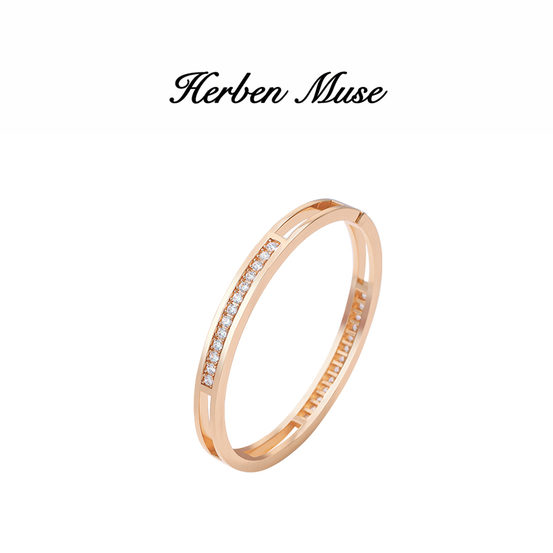 HERBEN MUSE 合金合成锆石手镯 经典排钻百搭时尚H星河镂空手镯