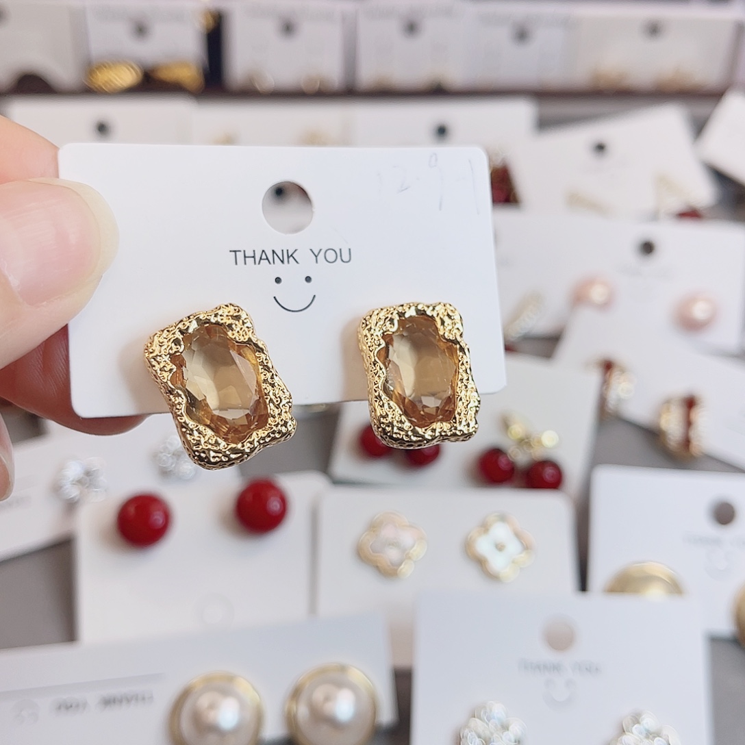 仿水晶纯铜925银方糖耳钉