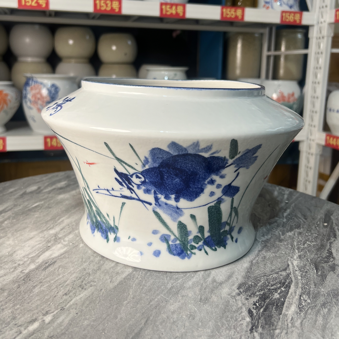 景德镇陶瓷透气大口孔斗笠形花盆适合室内绿植家用高17口径20