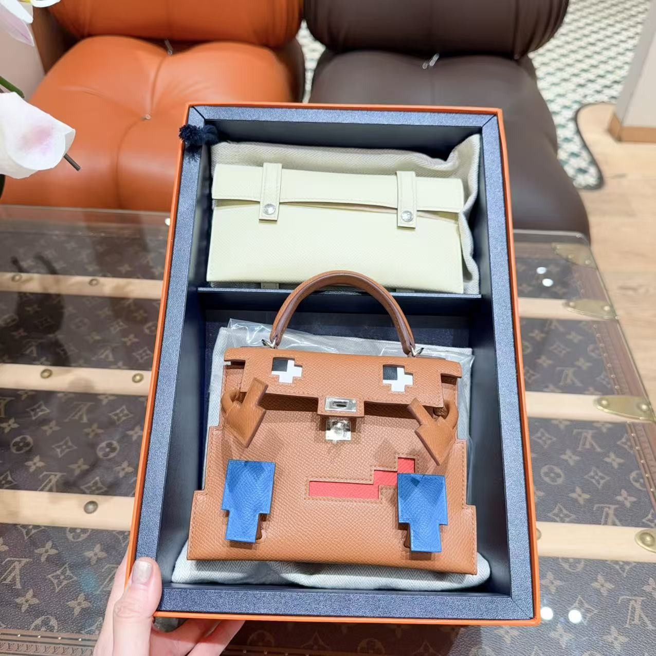 未使用 Hermes/爱马仕 kelly doll马赛克娃娃 金棕/米尔顿黄 K刻 