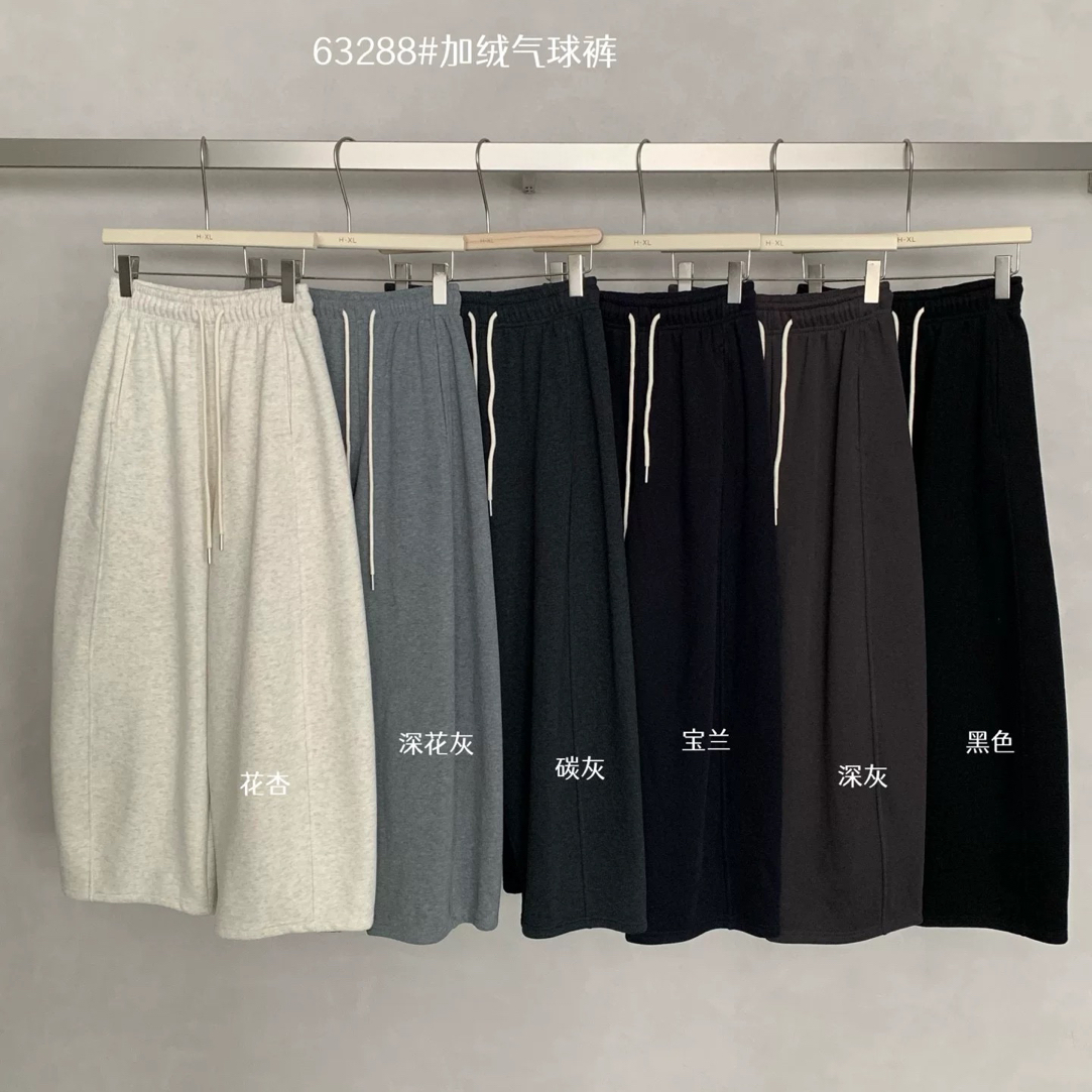 冬季加厚加绒松紧抽绳女款宽松显瘦弯刀气球休闲裤2025