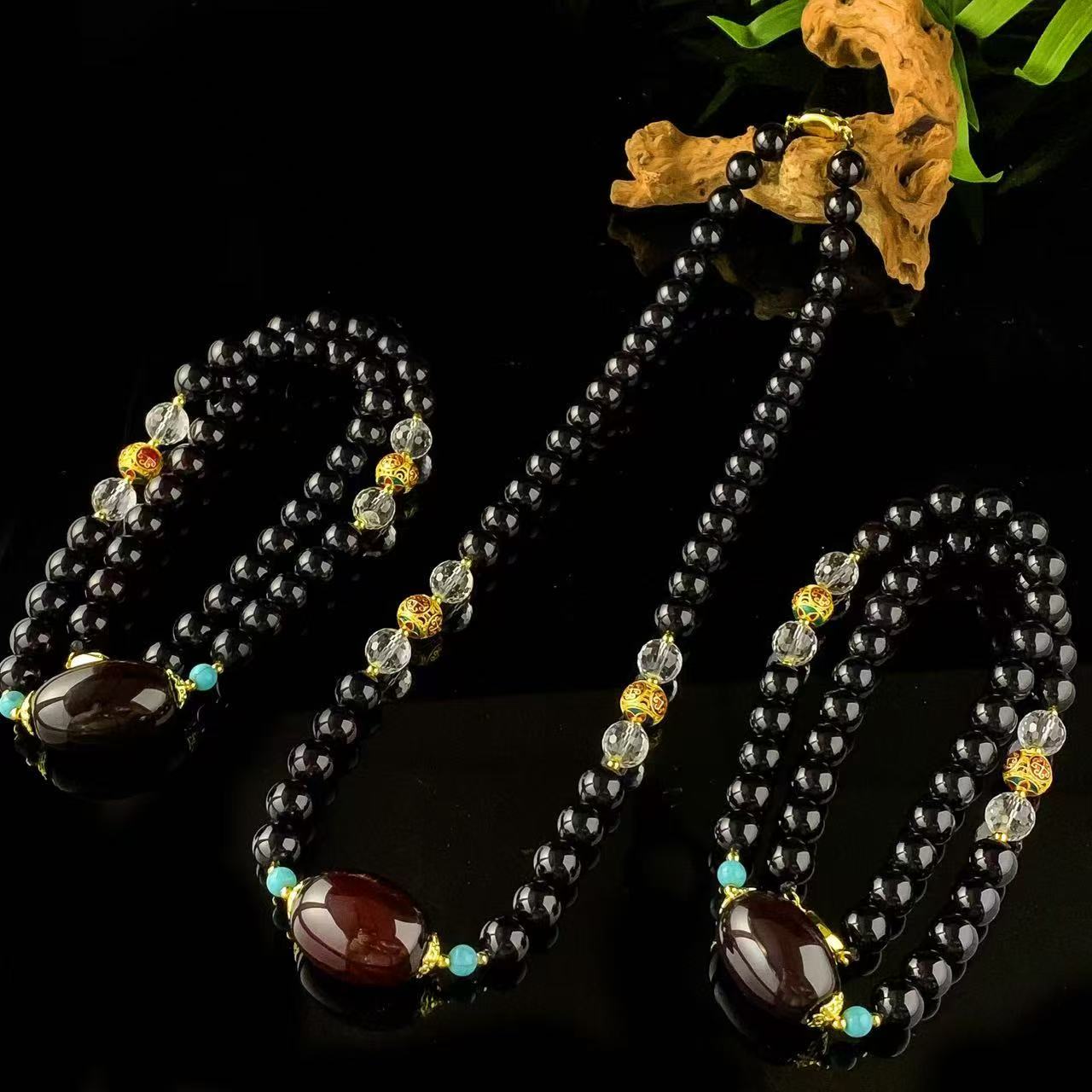 S7710【任会长珠宝】桖灵参珀 玛瑙玉项链--多样性只发一件