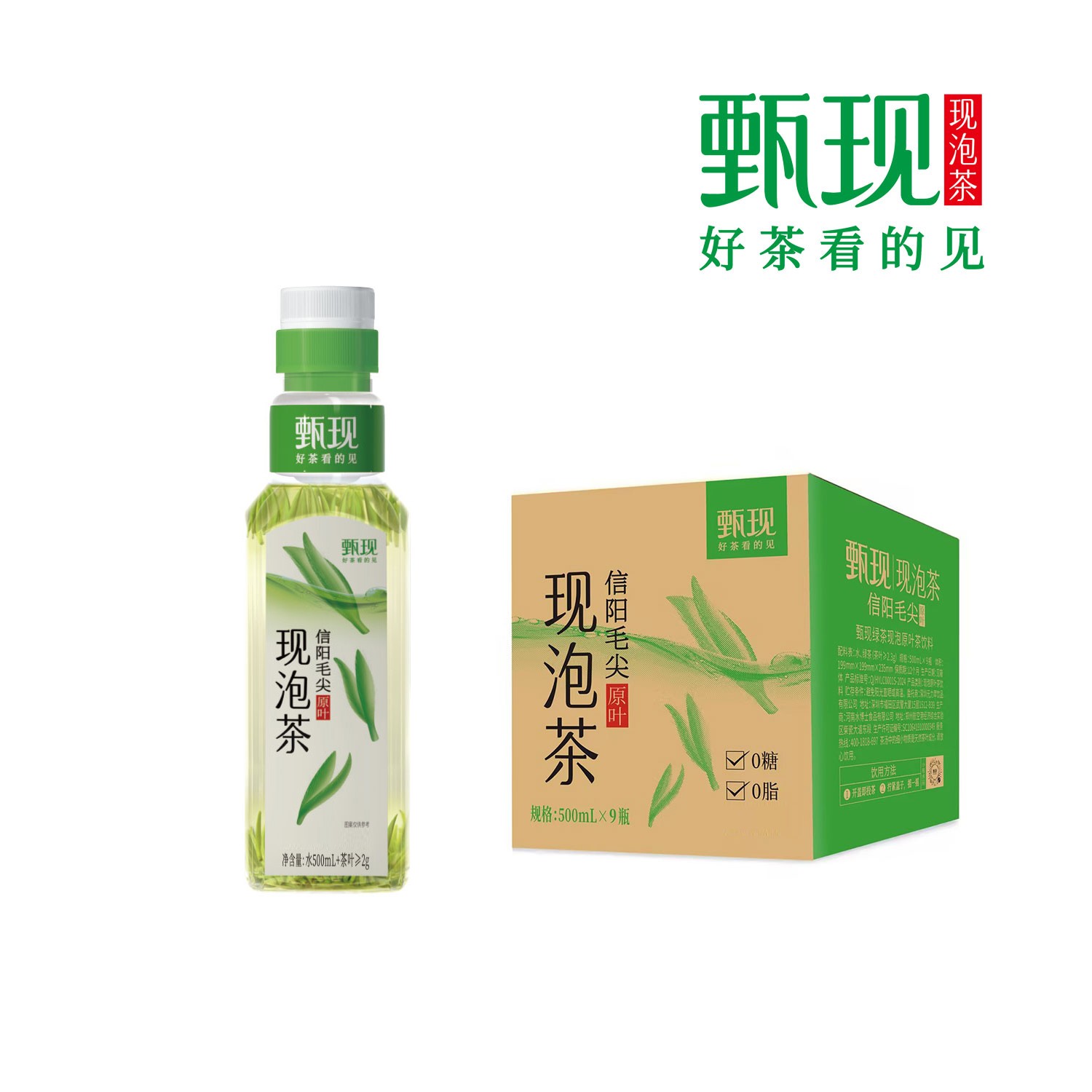甄现现泡茶（现泡信阳毛尖）500ml*9瓶 0糖0脂原叶无糖冷水现泡茶