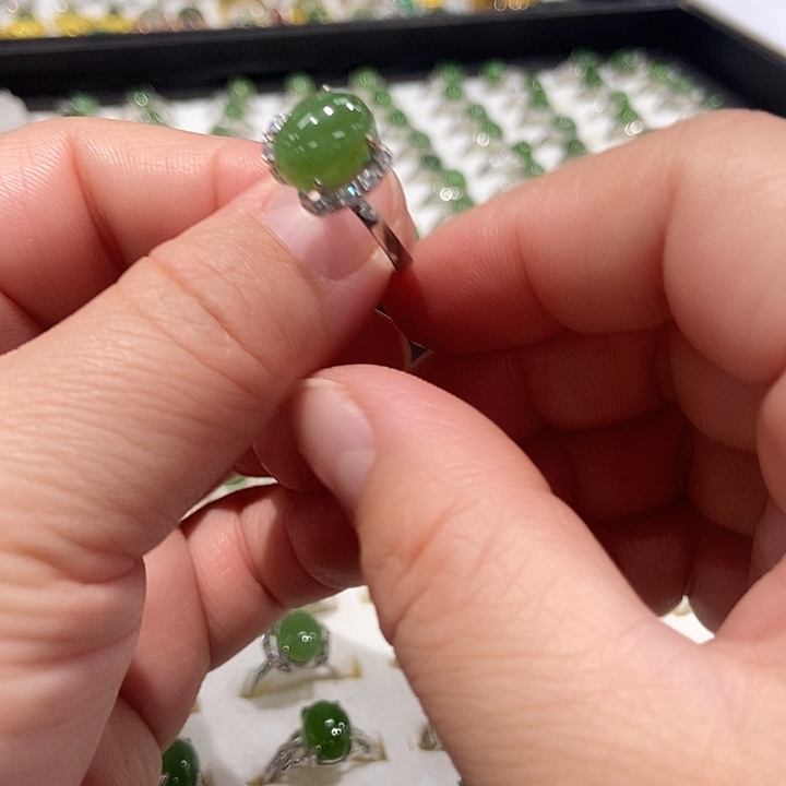 和田玉银S925镶嵌戒指