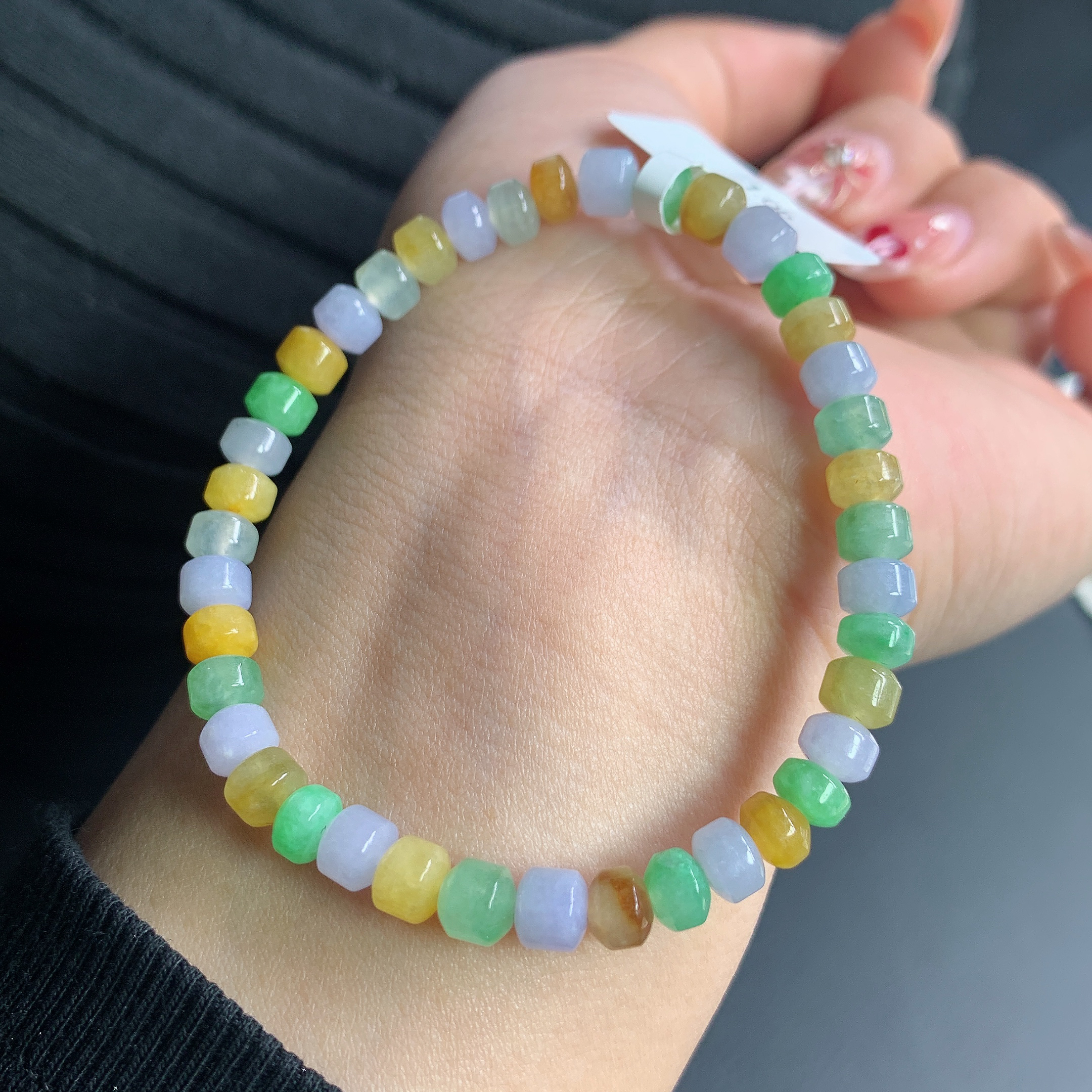 天然缅甸A货翡翠玉石珠宝冰胶马卡龙多宝路路通桶珠手串j尺寸5+mm