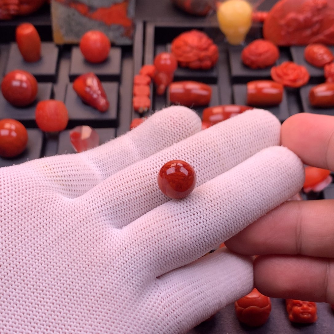 南红玛瑙未镶嵌川料原矿火焰纹圆珠单珠12.9mm