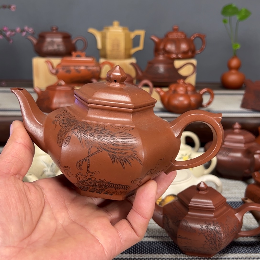 紫砂茶壶笑***好全手工六方笑樱容量360c c