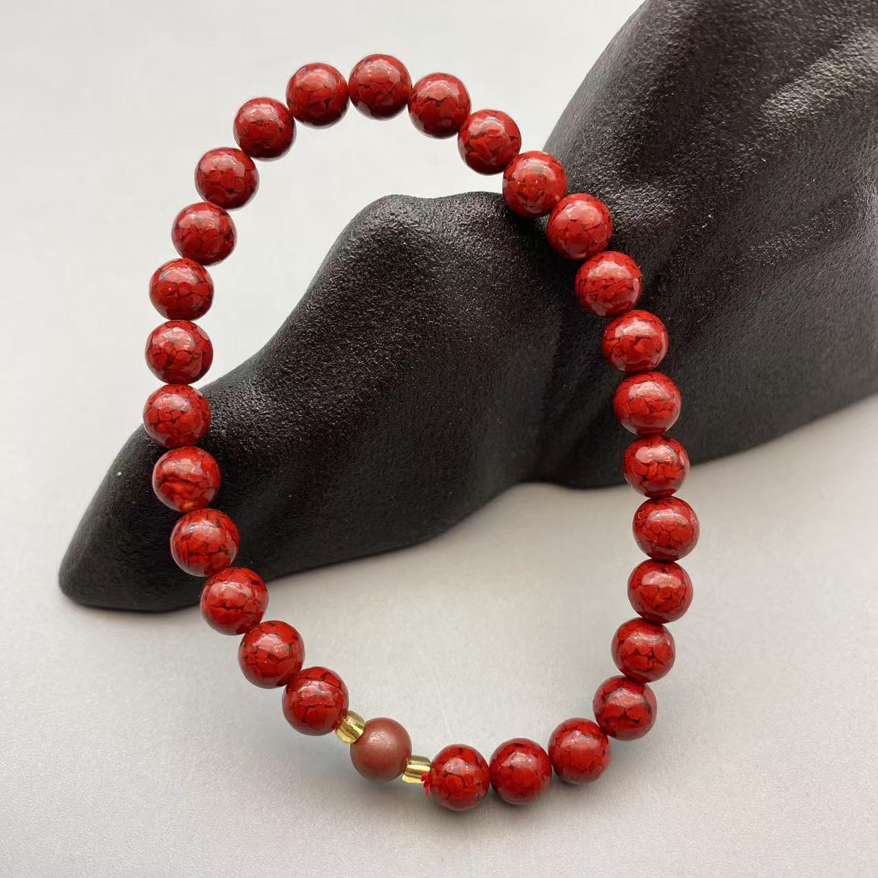 含辰砂工艺品JT208-晶体砂素珠6mm配单珠单圈手串