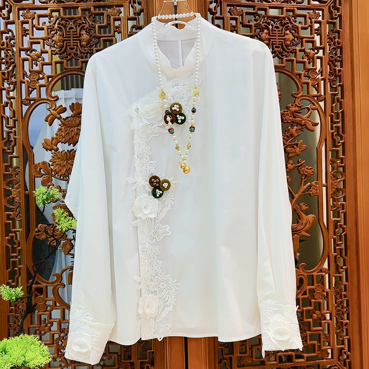 【青春年华】时尚百搭法式优雅减龄小香风纯白色百搭衬衫上衣