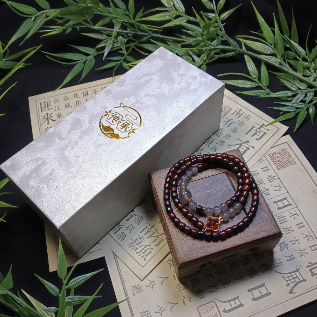 SZH0946小叶紫檀桶珠多圈设计款带证书精美手串传承礼盒装