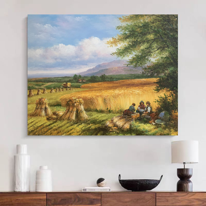 《金野农闲》50*60含内框，刘春建手绘油画装饰画客厅背景墙挂画