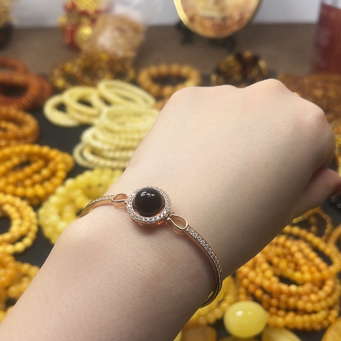 琥珀银S925镶嵌手链手链