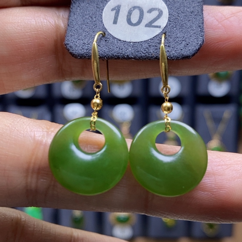 【闪购商品】和田玉耳饰18K金镶嵌15.6x3.6mm平安公主扣