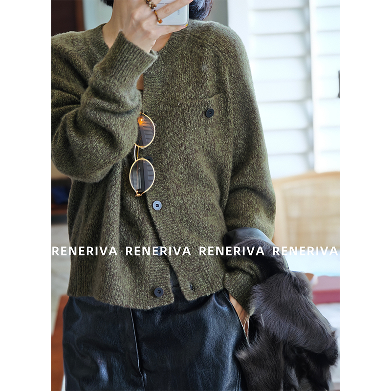 ReneRiva买手店 Riva 生机感之冬青绿山羊绒开衫毛衣
