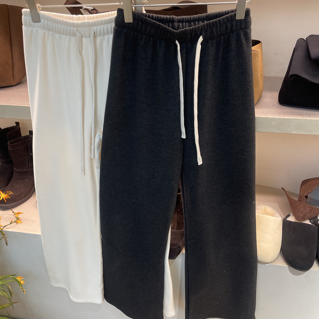 冬季显瘦糯米裤加绒加厚高腰窄版直筒抽绳宽松百搭