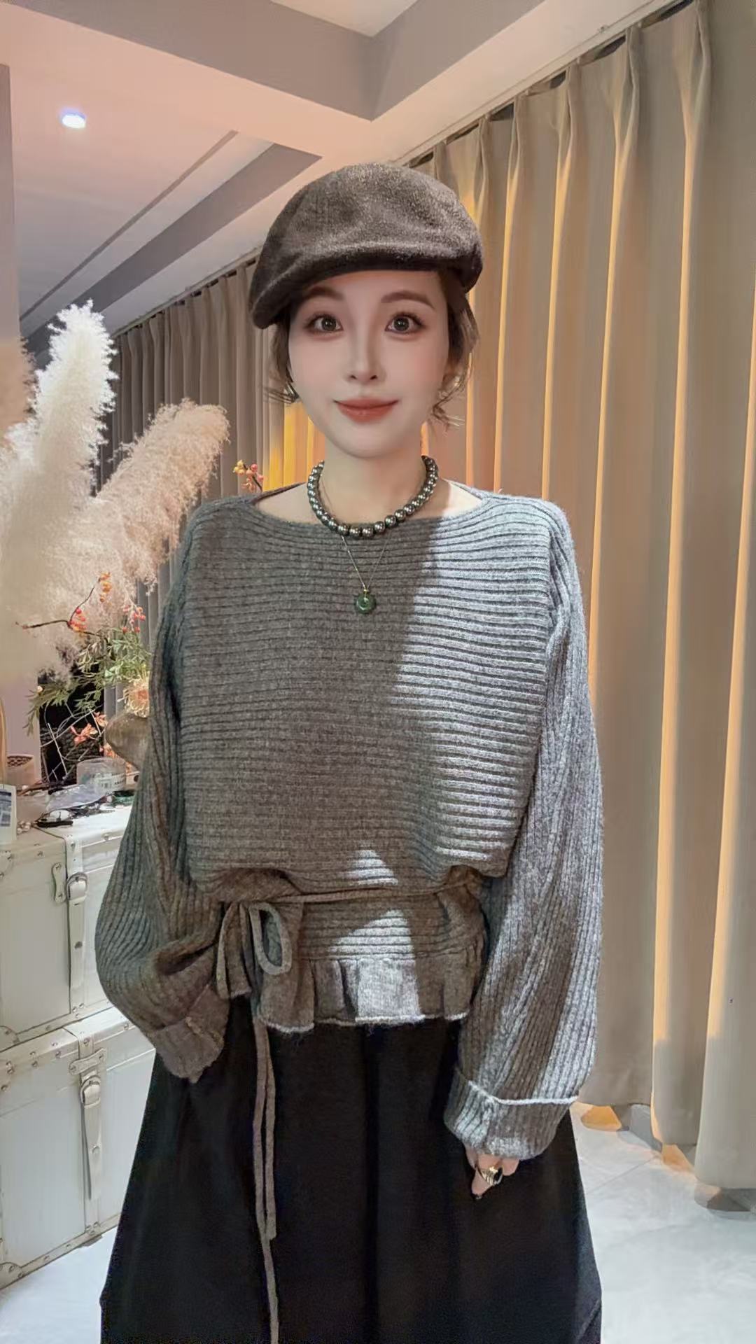 HUIHUI 韩系荷叶边针织上衣