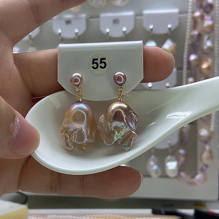 红***花淡水珍珠银S925镶嵌颈饰55