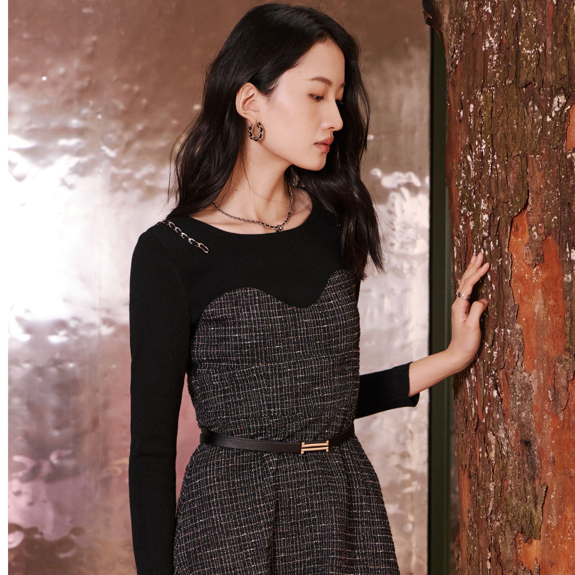 【撤柜清仓】冬季连衣裙常规袖A字裙女针织裙子拼接 Z2