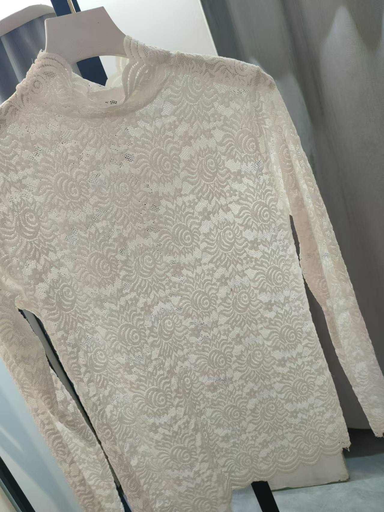 底0330新款时尚洋气大码半高领长袖蕾丝女式打 默认微瑕无运费险