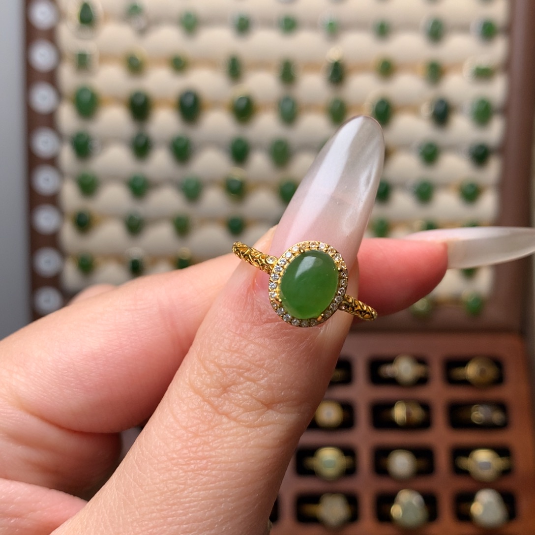 和田玉银S925镶嵌戒指