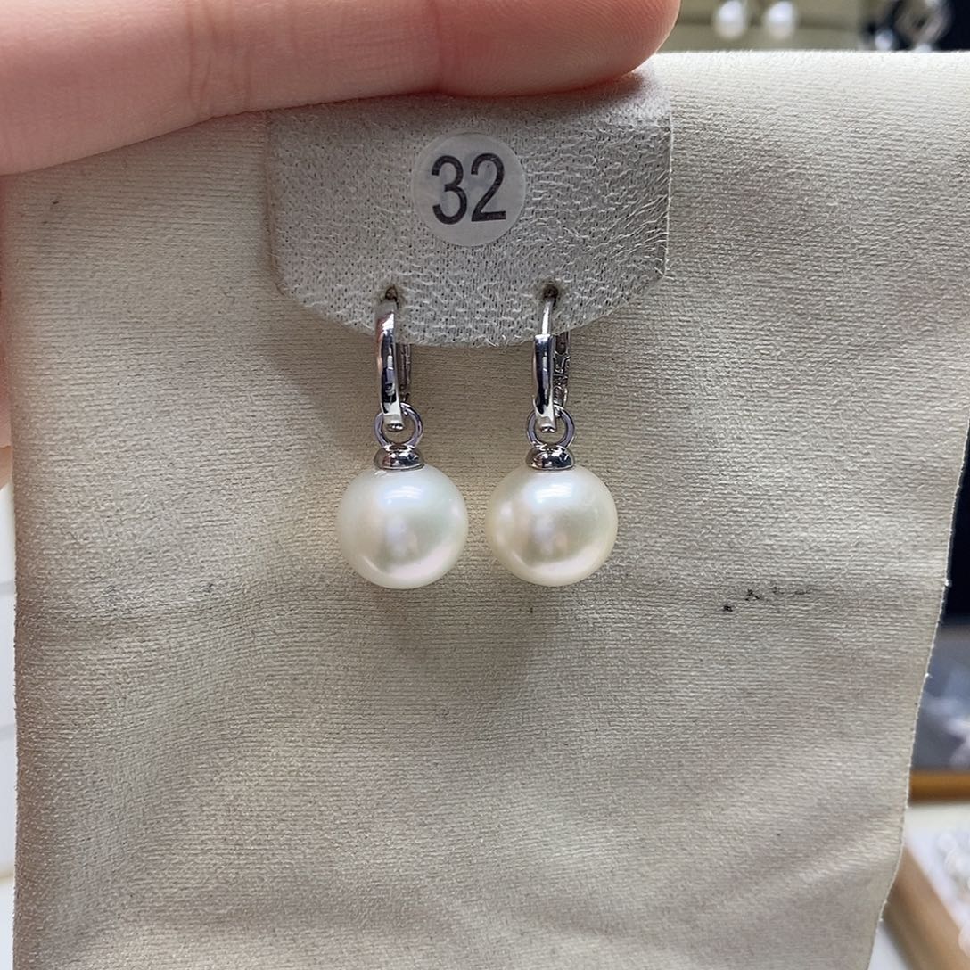 耳饰银S925镶嵌淡水珍珠