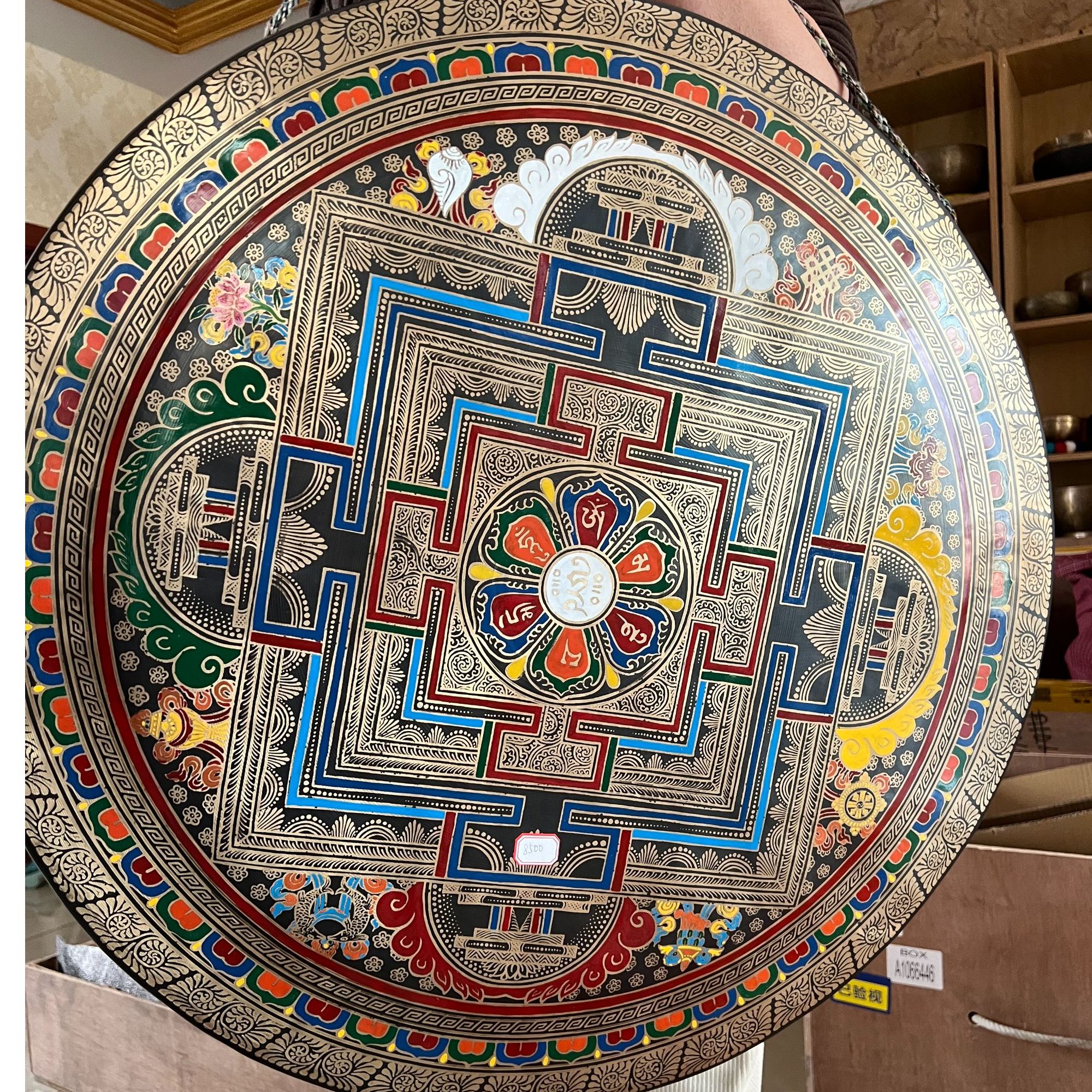 尼泊尔手工唐卡彩绘铜锣