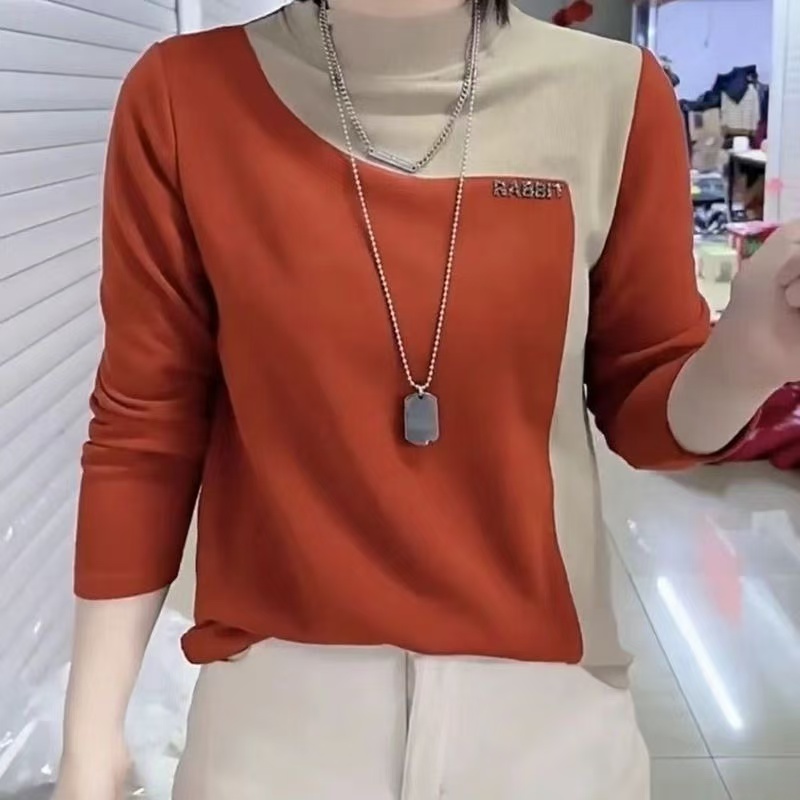 德绒半高领中年女士显瘦T恤时尚妈妈韩版长袖打底衫修身新款百搭