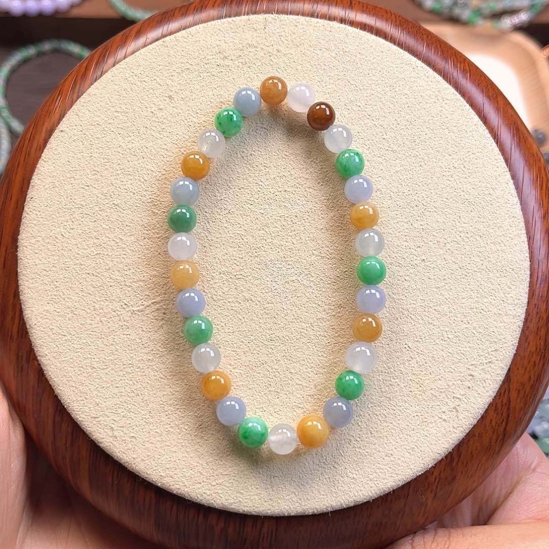 翡翠散珠翡翠A货多宝手串 卡6.0