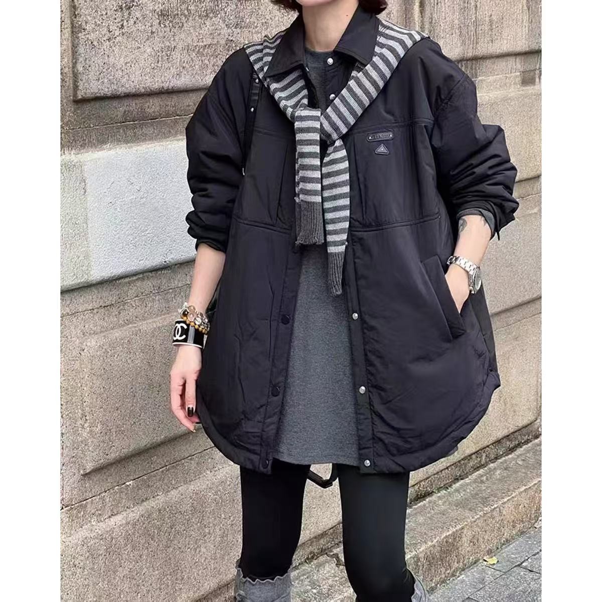 1022/A29/1110   翻领中长款棉衣外套宽松休闲轻薄棉服