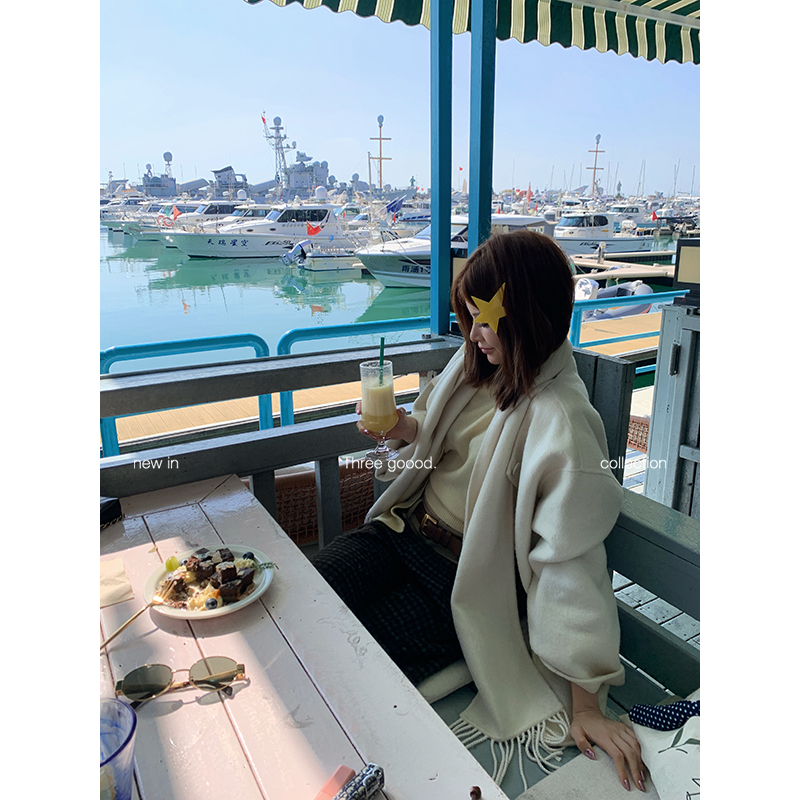 THREE GOOOD/三吉 Milkshake双面呢静奢风围巾式大衣Y725Z17871