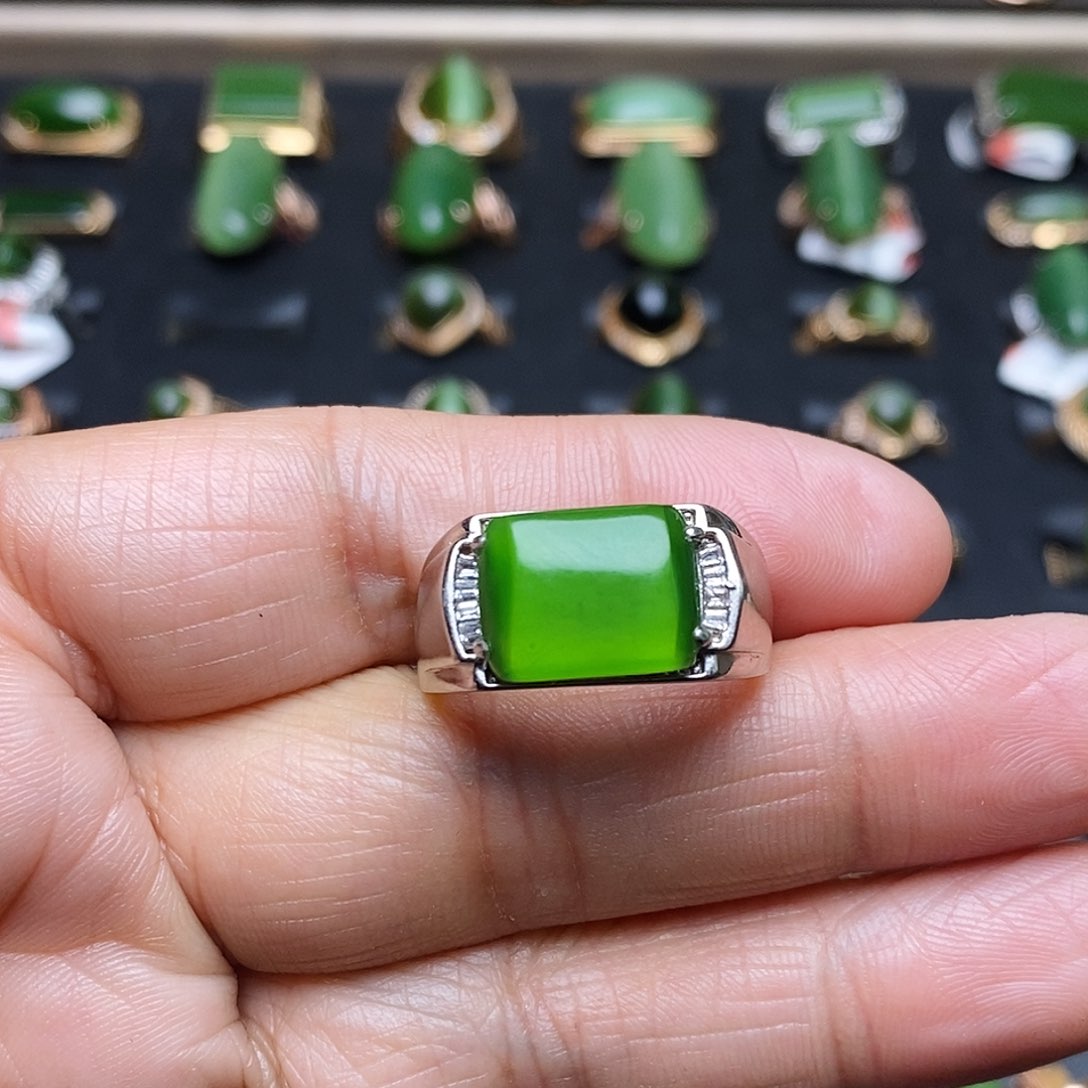 和田玉（碧玉）戒指银S925镶嵌