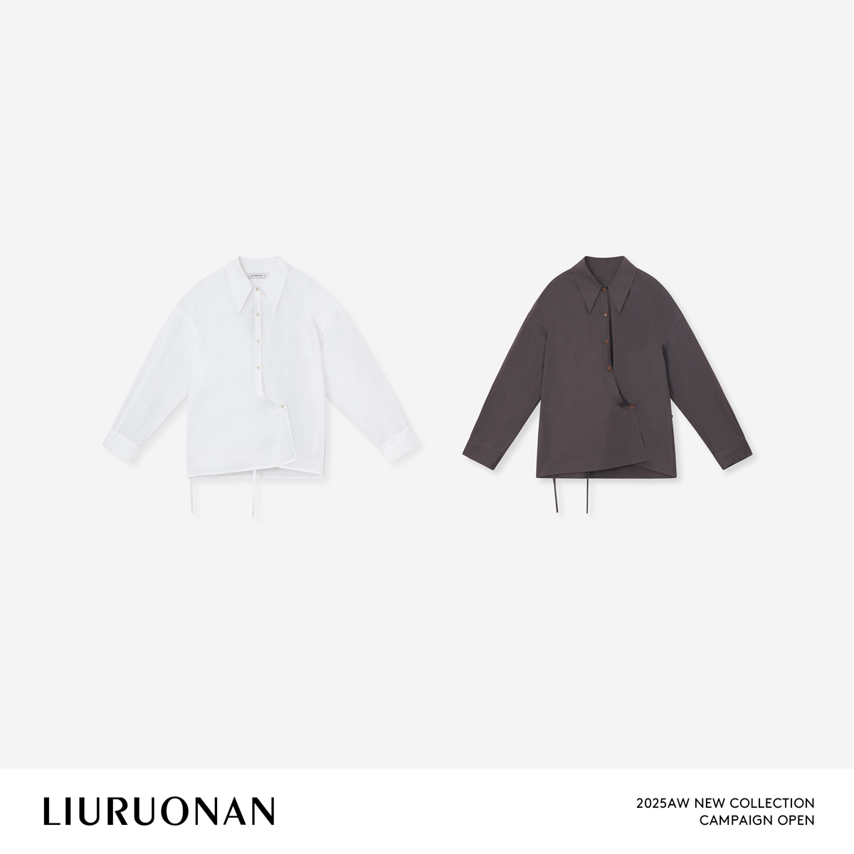 LIURUONAN 25AW【伦敦书店】小众不规则设计衬衫秋季polo领长袖衬衣