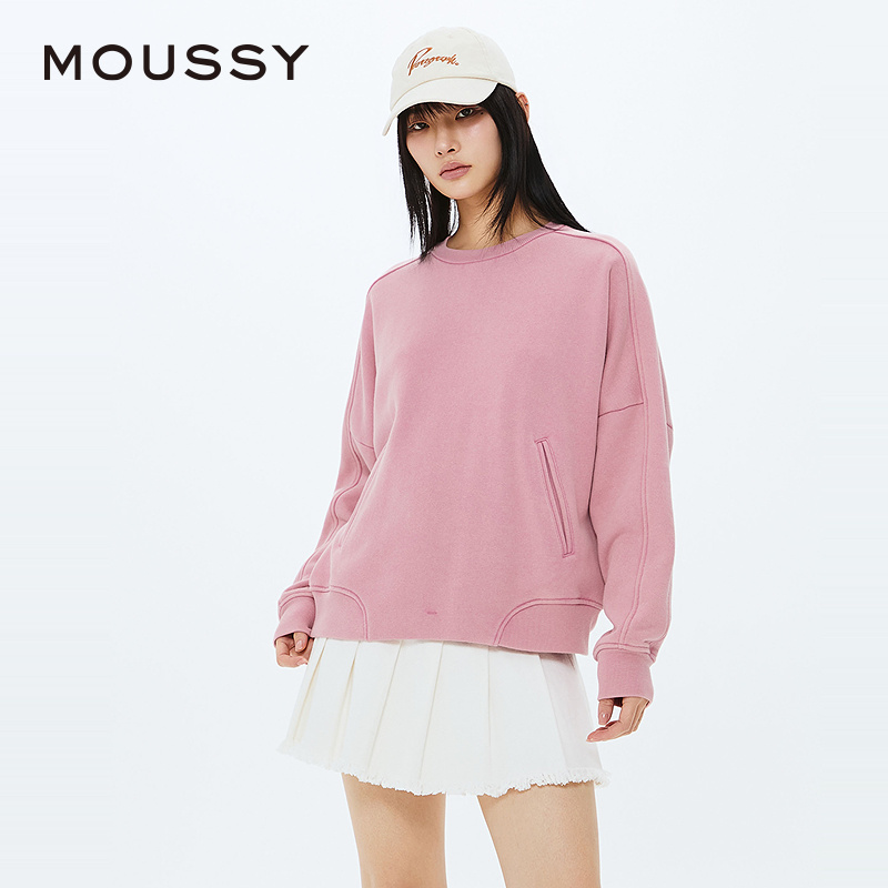 moussy 2025秋季休闲圆领套头字母宽松卫衣女028IAZ90-1012