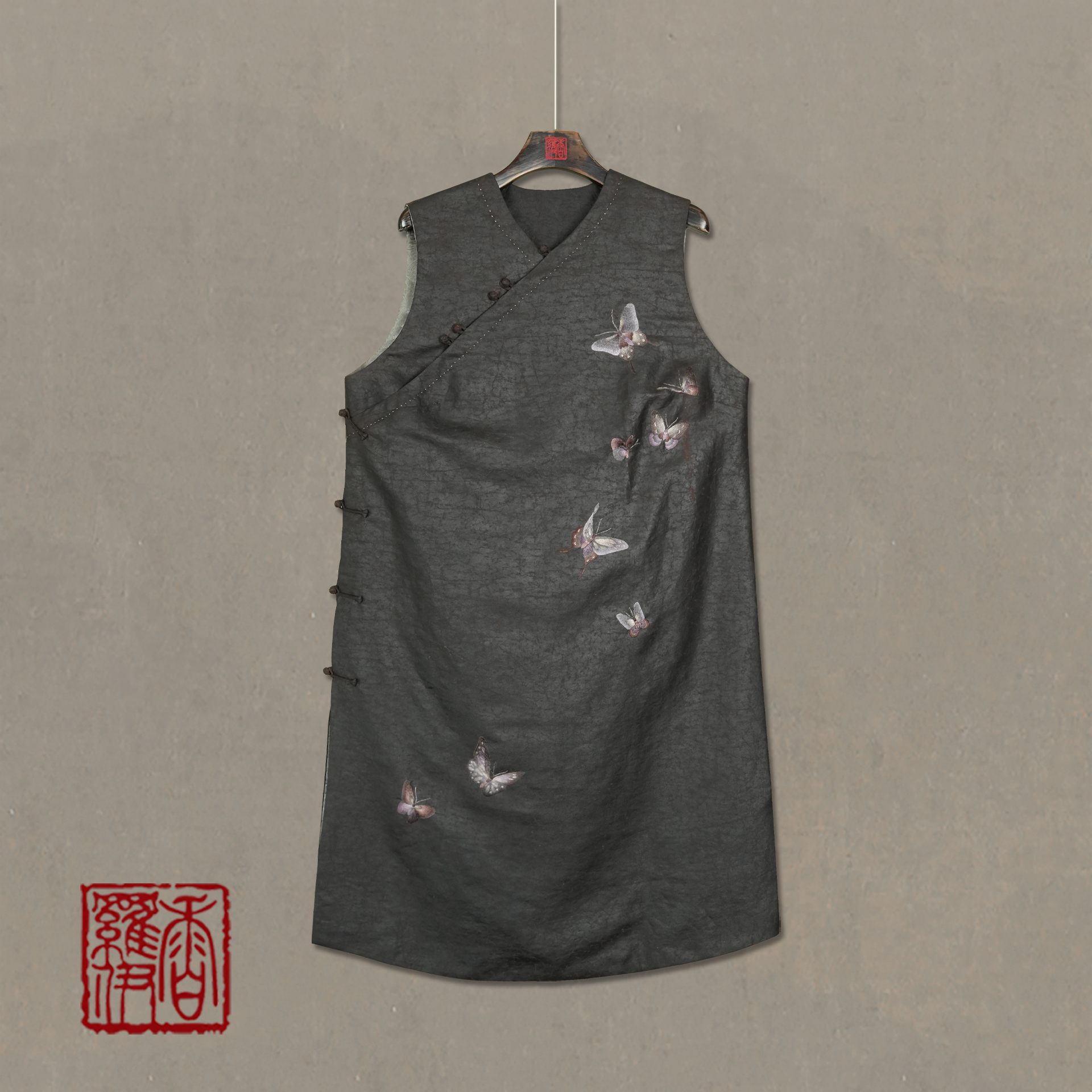 【墨蝶闲庭】传统中式汉服绣花马夹