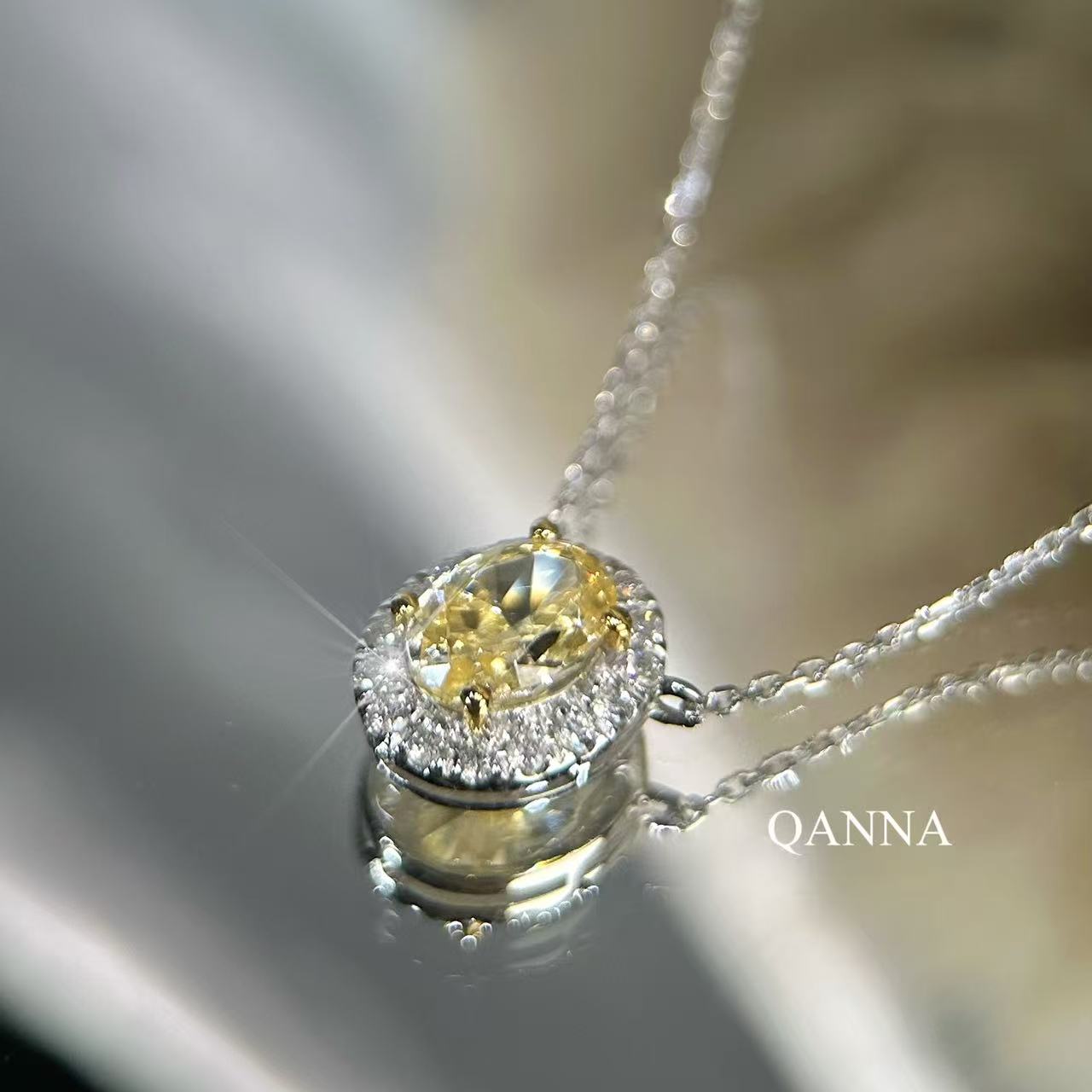 QANNA【黄色大鸽子蛋】【大冰糖 设计款】轻奢名媛时尚克拉钻石项链AF