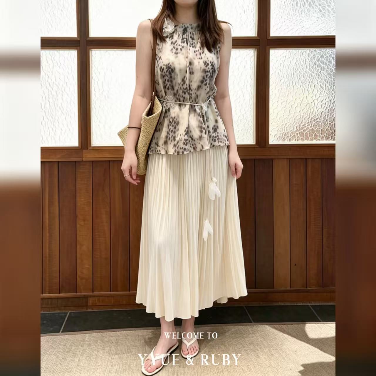 YYUE&RUBY【新品】A-02855时尚夏季豹纹挂脖背心+琉璃纱半裙两件套
